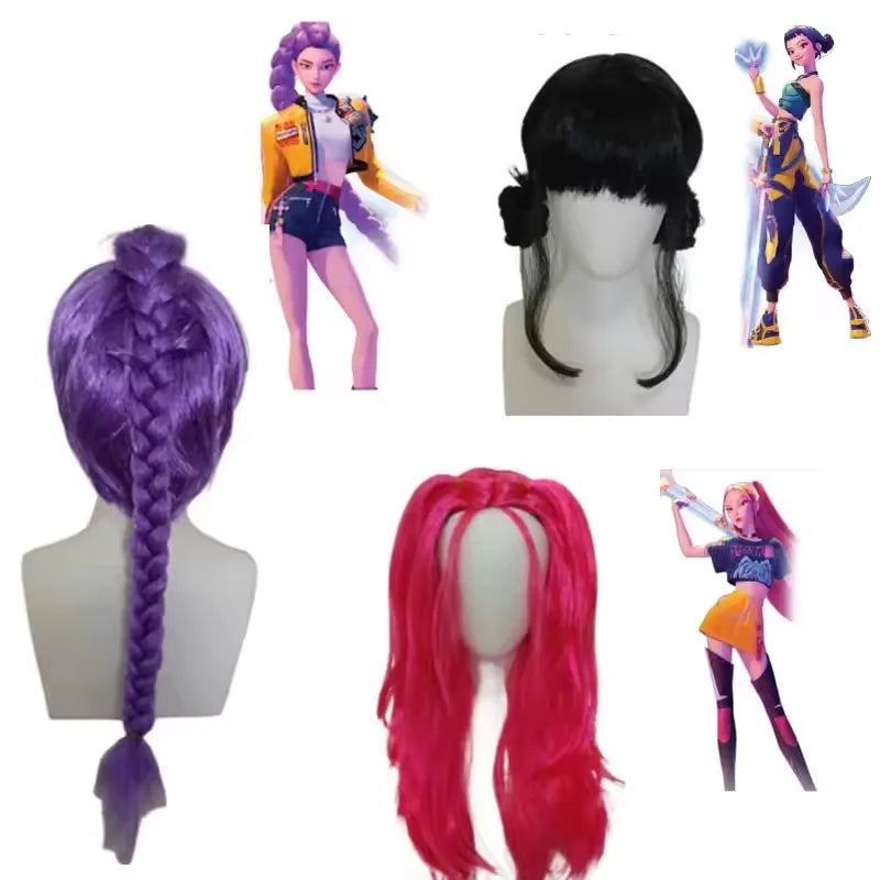2027 Movie Kpop Kids Girls Cosplay Wig Mira Rumi Zoey Demon Hunters Purple Black Red Long Hair Halloween Cosplay Props