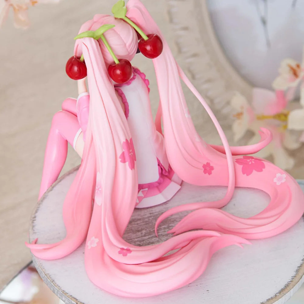 Hot Hatsune Miku Anime figure Pink dress model action figures toys Cherry pink PVC cherry blossom decoration collect Model gifts