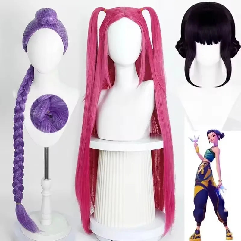 2027 Movie Kpop Kids Girls Cosplay Wig Mira Rumi Zoey Demon Hunters Purple Black Red Long Hair Halloween Cosplay Props